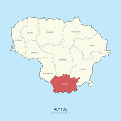 Fototapeta na wymiar Alytus Lithuania Map Region County Vector Illustration