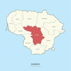 Fototapeta na wymiar Kaunus Lithuania Map Region County Vector Illustration