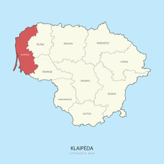 Naklejka na ściany i meble Klaipeda Lithuania Map Region County Vector Illustration
