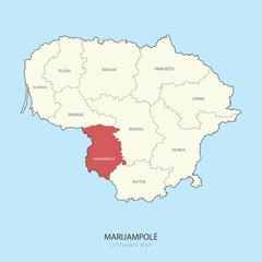 Fototapeta na wymiar Marijampole Lithuania Map Region County Vector Illustration