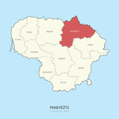 Fototapeta na wymiar Panevezys Lithuania Map Region County Vector Illustration