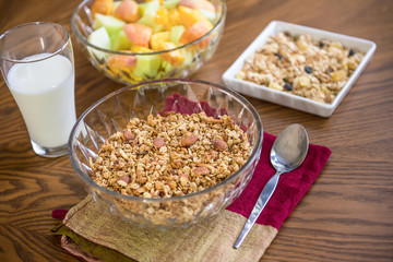 Homemade granola on wood table