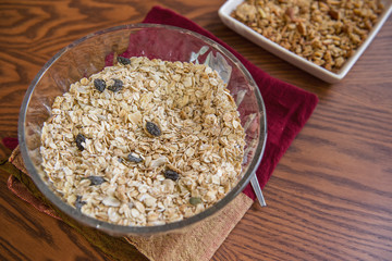 Homemade granola on wood table