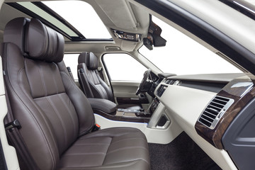 Car interior wood and leather decoration white and brown