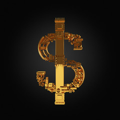 Business concept. Dollar currency symbol of microchips  