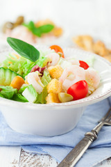 Healthy salad with shrimps