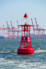 Red navigational buoy marker,Tokyo Port