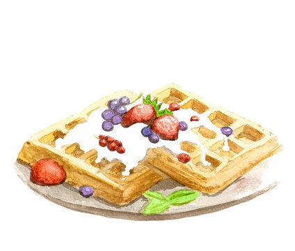 Watercolor Belgium Waffles