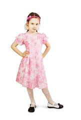 Little pretty girl in beautiful pink dress