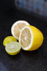 Limes on black granite