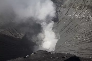 Fotobehang Bromo volcano crater with smoke, Indonesia © goodapp