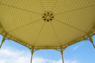 Gazebo in the Park and Blue Sky Background