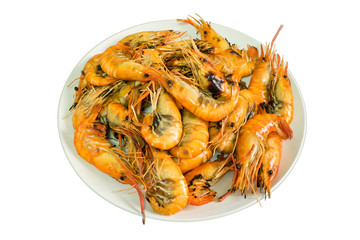 Grilled Shrimp on a plate on isolated background