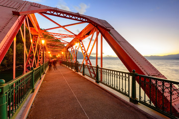 Sansen Bridge spanning Shikotsu Lake in Hokkaido, Japan.