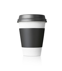 White paper cup isolated wiht black top and kraft middle. 3d