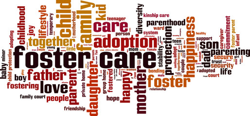 Foster care word cloud concept. Vector illustration