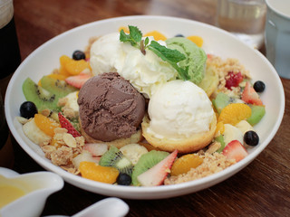 Ice cream and fruit