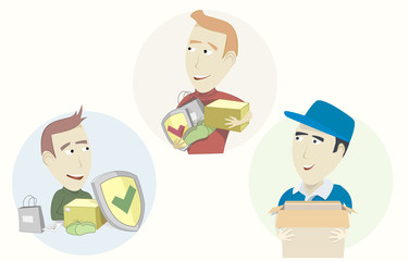 Set of funny cartoon courier