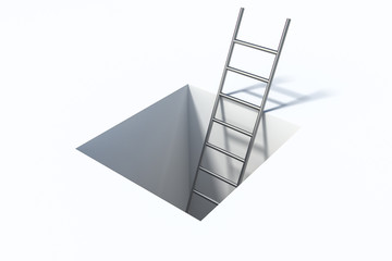 ladder in square hole over white surface help illustration
