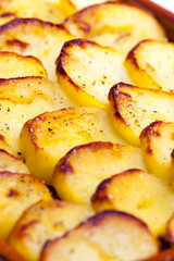 potatoes baked with pork minced meat and red cabbage