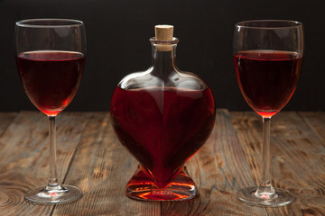 Bottle of red wine and glasses