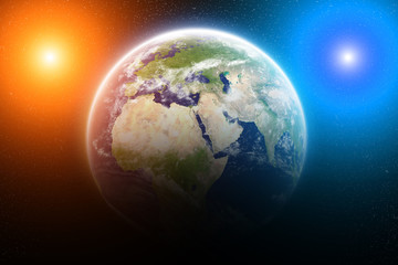 Obraz na płótnie Canvas Sunrise over planet Earth in space