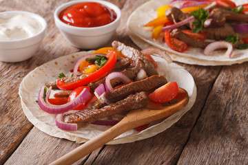 Mexican tortilla with meat and vegetables, horizontal
