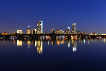 Fototapeta na wymiar Boston Charles River and Back Bay skyline at night