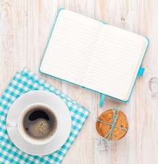 Coffee, cookies and notepad