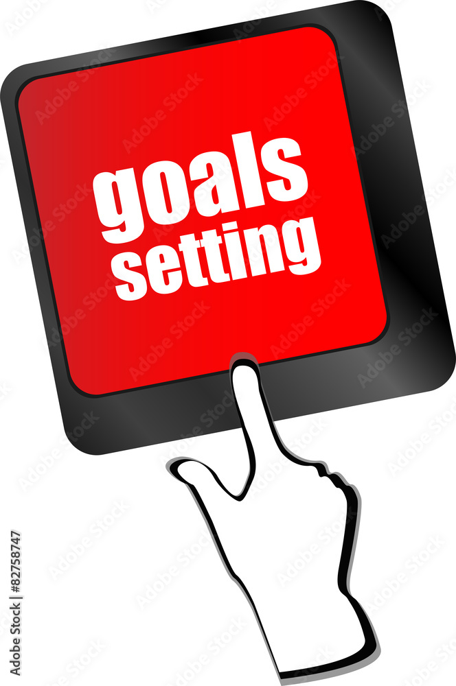 Poster goals setting button on keyboard with soft focus vector