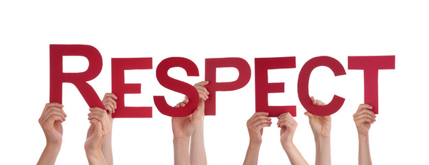 People Hands Holding Red Straight Word Respect - obrazy, fototapety, plakaty