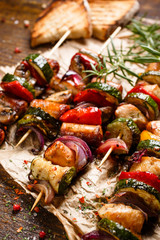 Grilled meat and vegetable skewers