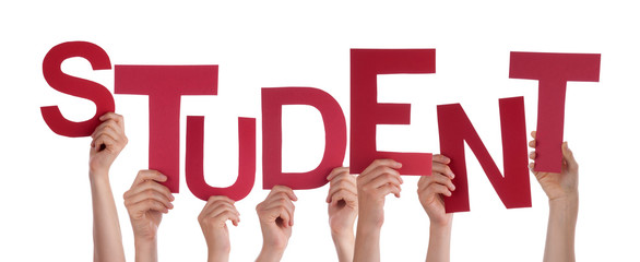 Many People Hands Holding Red Word Student 