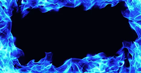 Fotobehang Vlam brandend vuur vlam frame op zwarte achtergrond