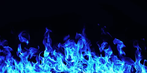 Foto auf Acrylglas Flamme brennende Feuerflamme auf schwarzem Hintergrund