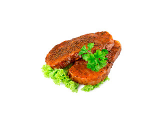 Pork steak with pepper on white background