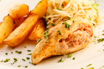 stuffed chicken breast with salad