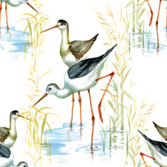 Stork seamless pattern watercolor