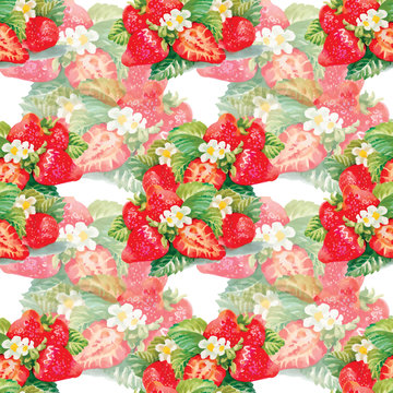 Seamless pattern of watercolor strawberries