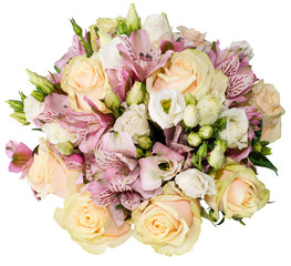 Panele Szklane Podświetlane  Bukiet ślubny z róż i alstremerii na białym tle