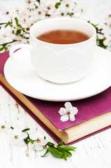 Cup of tea and cherry blossom