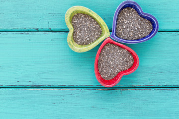 Heart shape ceramic bowls with Chia seeds