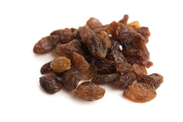 Dried raisins on a white background