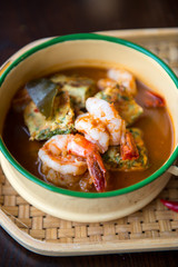 Thai traditional dish prawn with omelette.