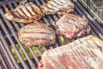 Meat on a barbeque