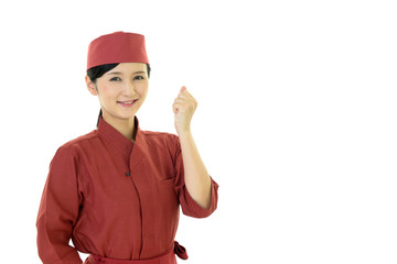 ガッツポーズのウェイトレス