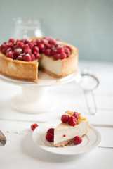 cheesecake with coconut and raspberry