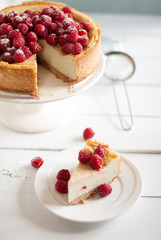 cheesecake with coconut and raspberry