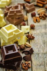 mix of white, milk and dark chocolate