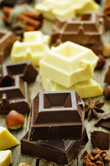 mix of white, milk and dark chocolate